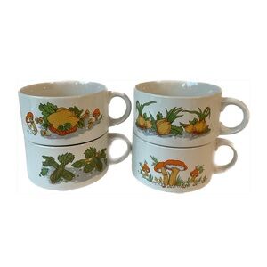 Retro Vintage Soup Mugs Ceramic Soup Bowls with Handles Collectible Set of 4